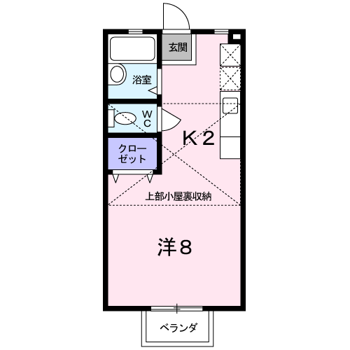 【防府市勝間】1K　2階/2階建