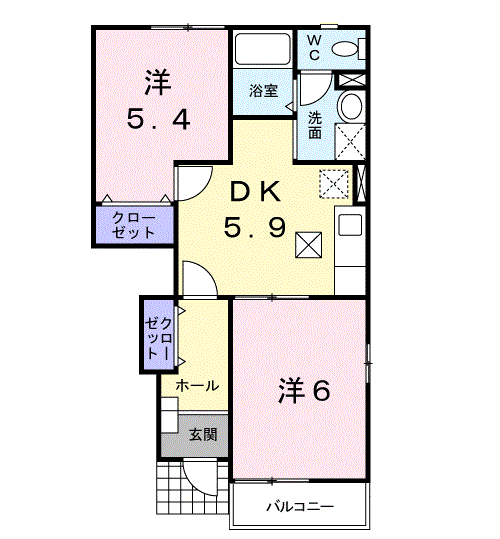 【防府市大字浜方】2DK　1階/2階建て　メロディハイム横入川　103号室