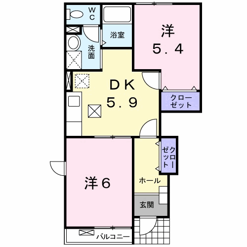 【防府市大字浜方】2DK　2階/2階建て　メロディハイム横入川F101号室